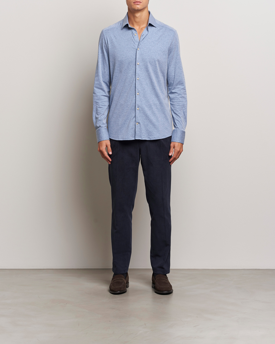 Herre | Skjorter | Stenströms | Slimline 4-Way Stretch Jersey Shirt Blue