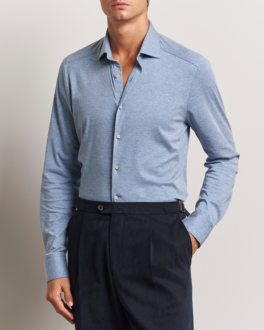 Herre | Skjorter | Stenströms | Slimline 4-Way Stretch Jersey Shirt Blue