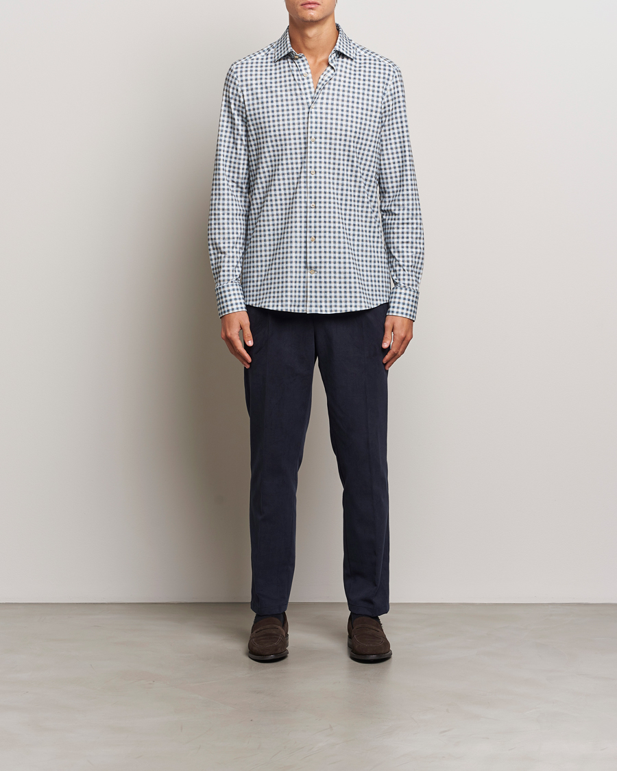 Herre | Skjorter | Stenströms | Slimline 4-Way Stretch Checked Shirt Blue
