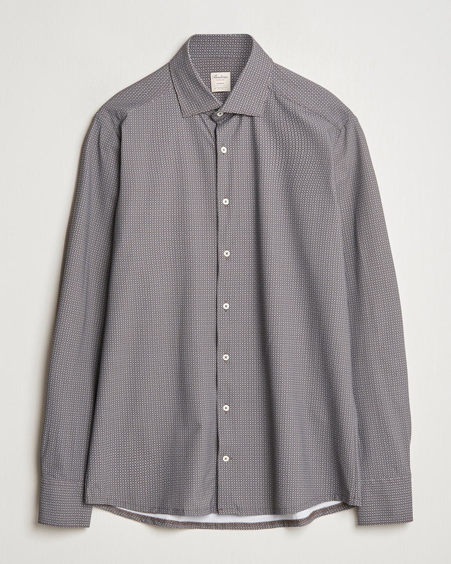 Herre | Skjorter | Stenströms | Slimline 4-Way Stretch Print Shirt Brown