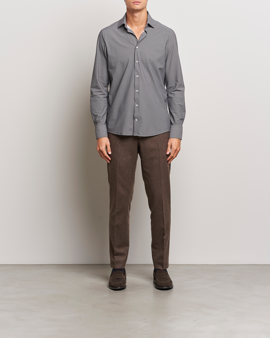 Herre | Skjorter | Stenströms | Slimline 4-Way Stretch Print Shirt Brown