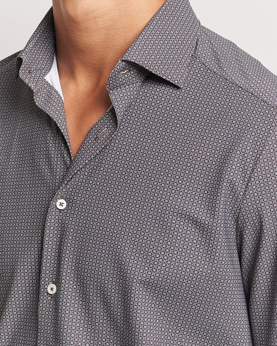 Herre | Skjorter | Stenströms | Slimline 4-Way Stretch Print Shirt Brown