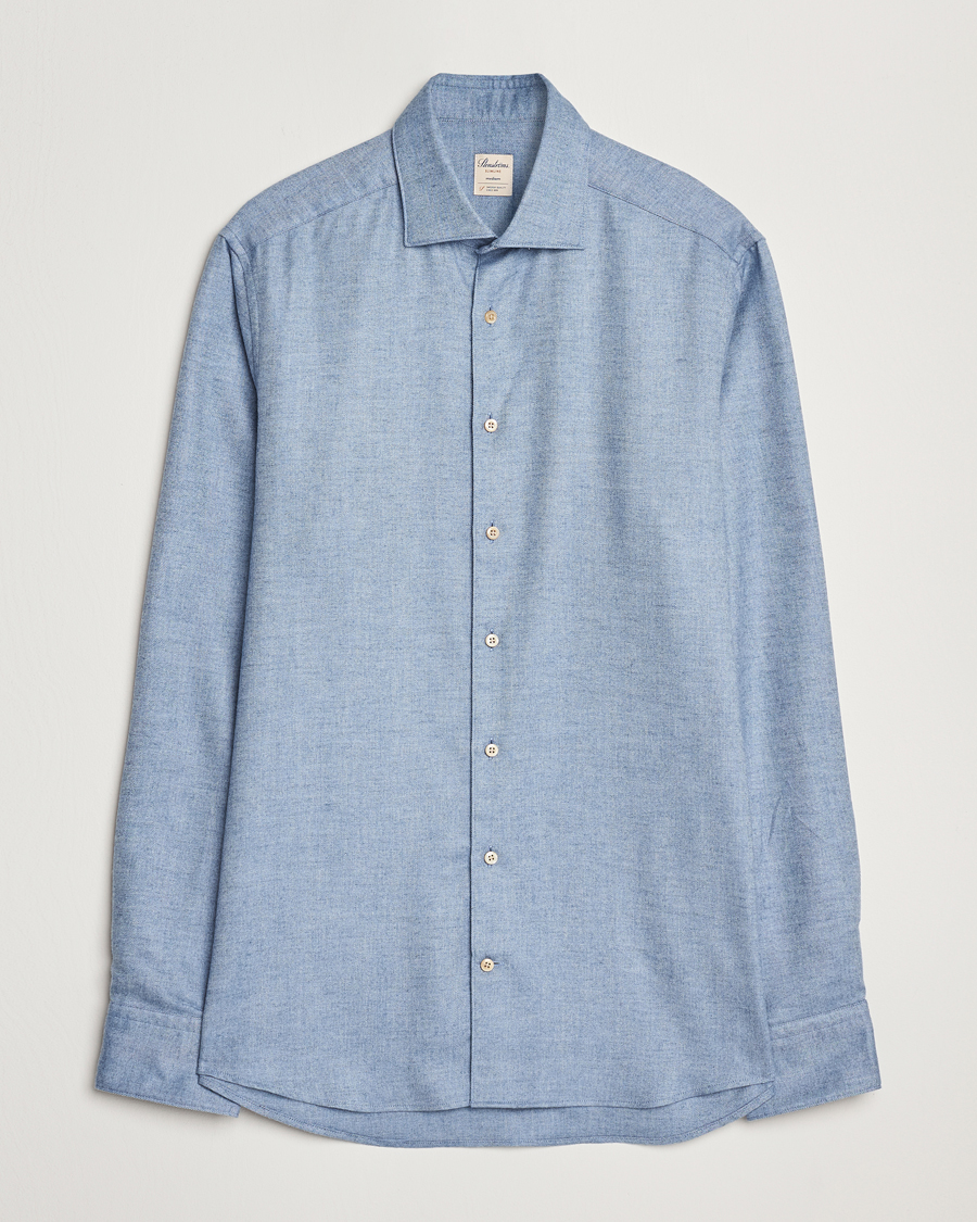 Herre | Skjorter | Stenströms | Slimline Brushed Cotton/Lyocell Cut Away Shirt Blue