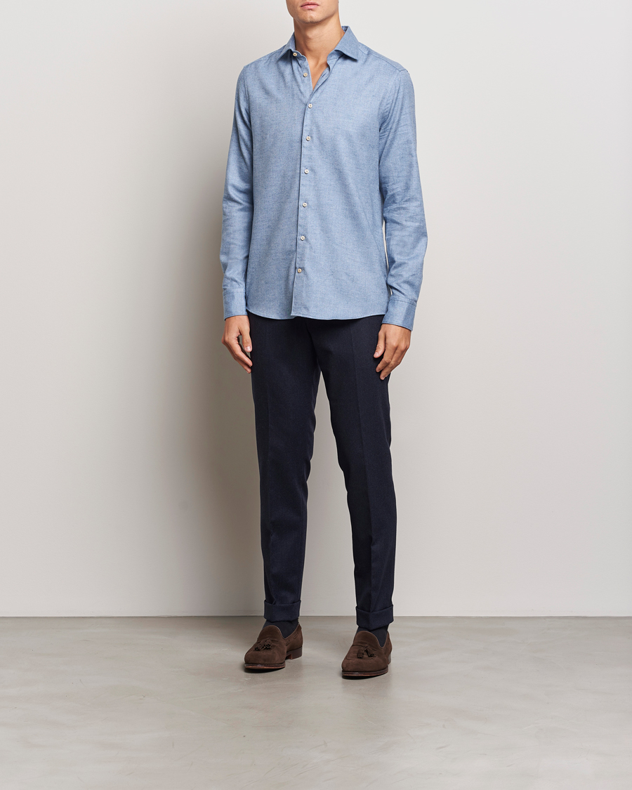 Herre | Skjorter | Stenströms | Slimline Brushed Cotton/Lyocell Cut Away Shirt Blue