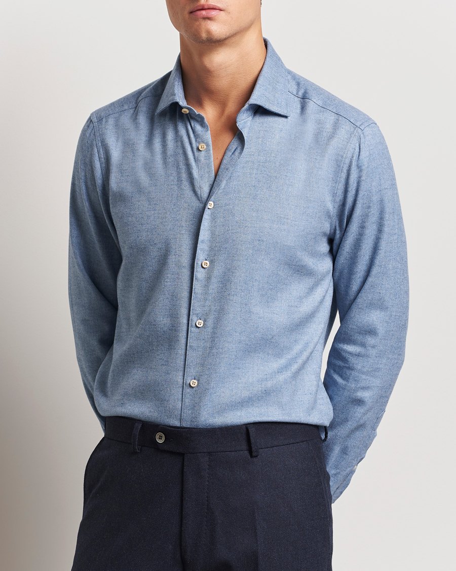 Herre | Skjorter | Stenströms | Slimline Brushed Cotton/Lyocell Cut Away Shirt Blue