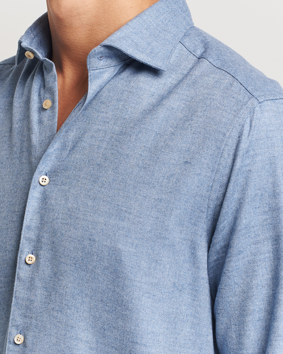 Herre | Skjorter | Stenströms | Slimline Brushed Cotton/Lyocell Cut Away Shirt Blue