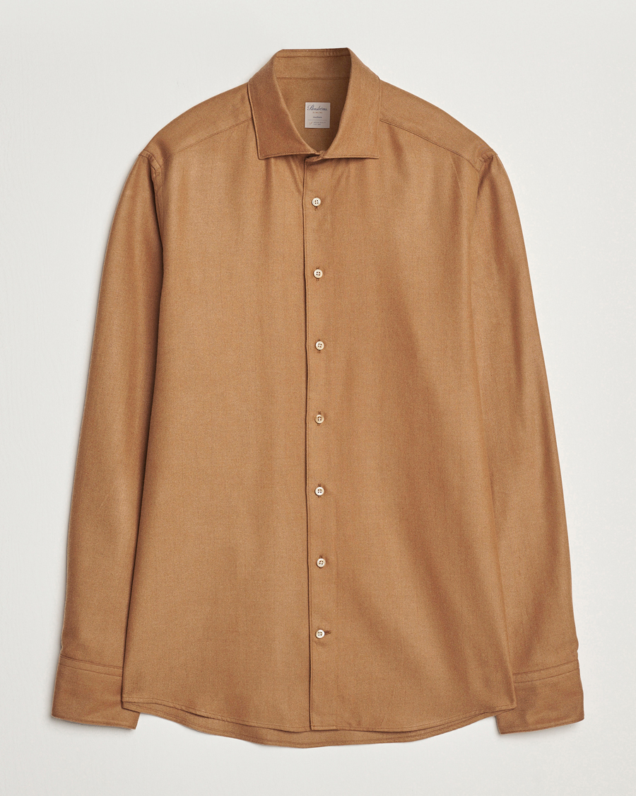 Herre | Skjorter | Stenströms | Slimline Brushed Cotton/Lyocell Cut Away Shirt Brown