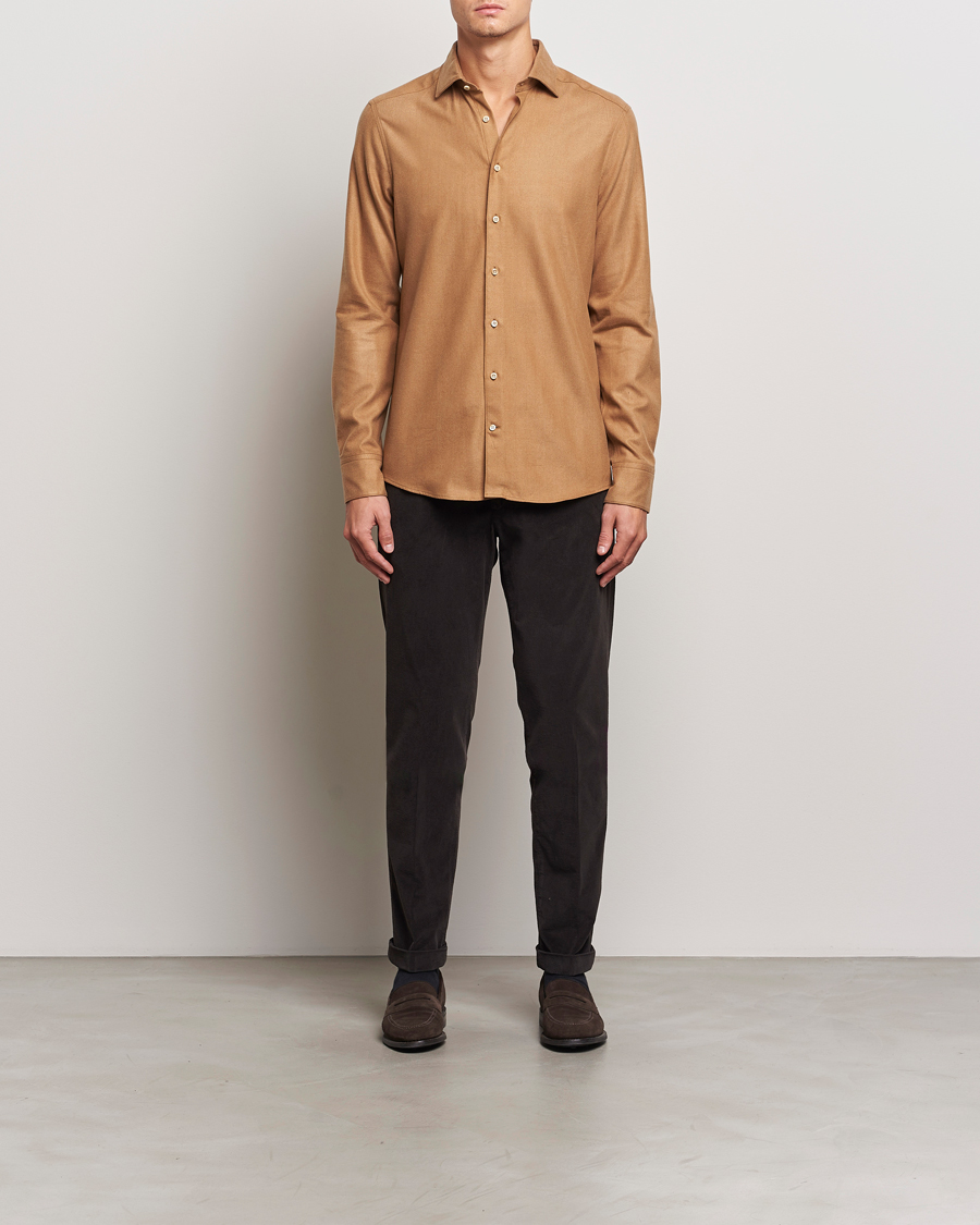 Herre | Skjorter | Stenströms | Slimline Brushed Cotton/Lyocell Cut Away Shirt Brown