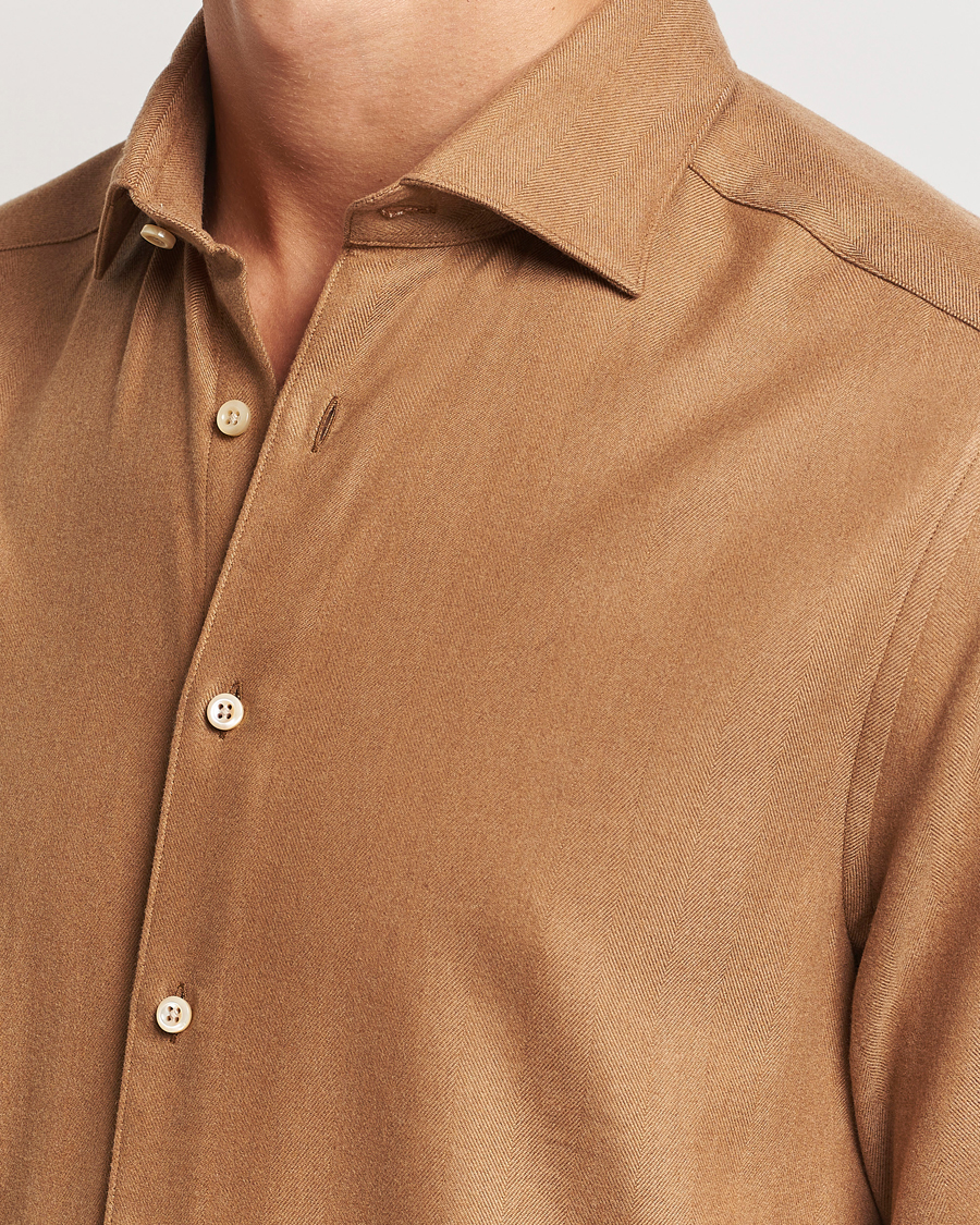 Herre | Skjorter | Stenströms | Slimline Brushed Cotton/Lyocell Cut Away Shirt Brown