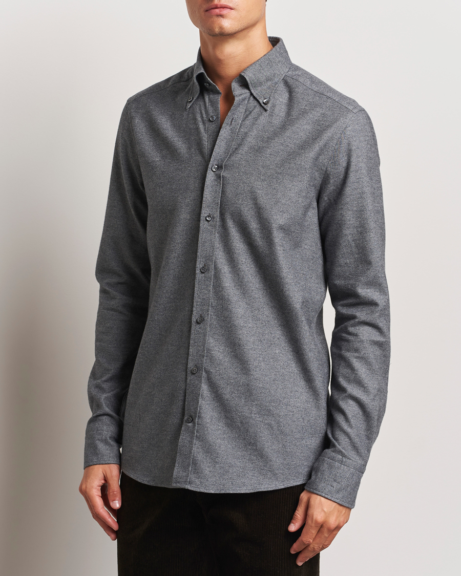 Herre | Skjorter | Stenströms | Slimline Flannel Shirt Dark Grey