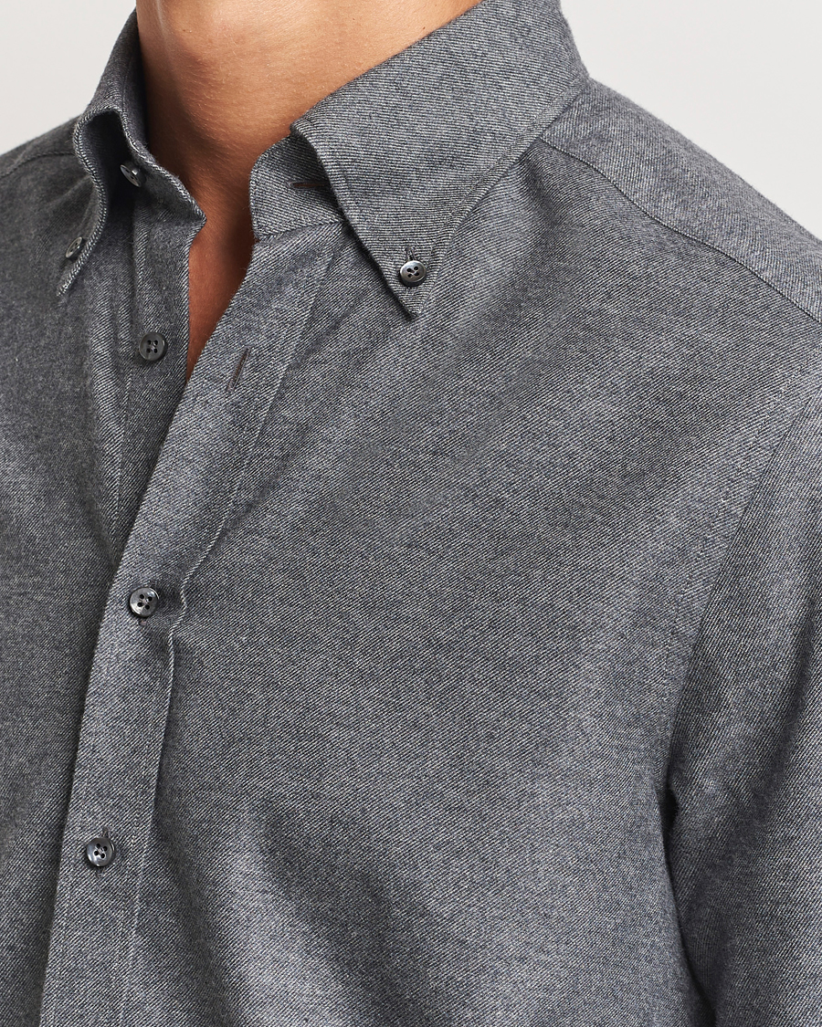 Herre | Skjorter | Stenströms | Slimline Flannel Shirt Dark Grey