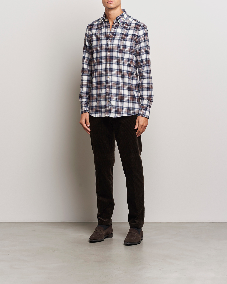 Herre | Skjorter | Stenströms | Slimline Flannel Big Checked Shirt Blue/Brown