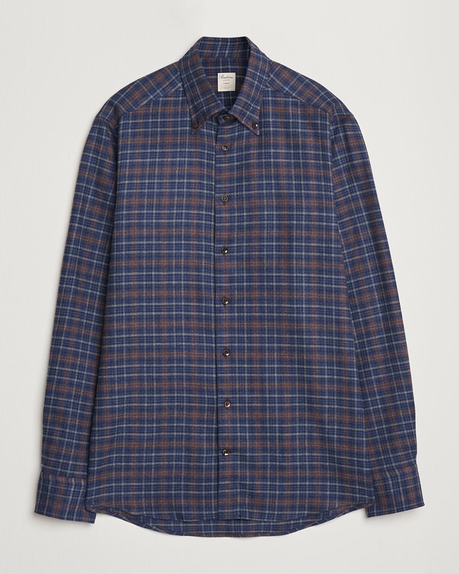 Herre | Skjorter | Stenströms | Slimline Small Check Flannel Shirt Dark Blue