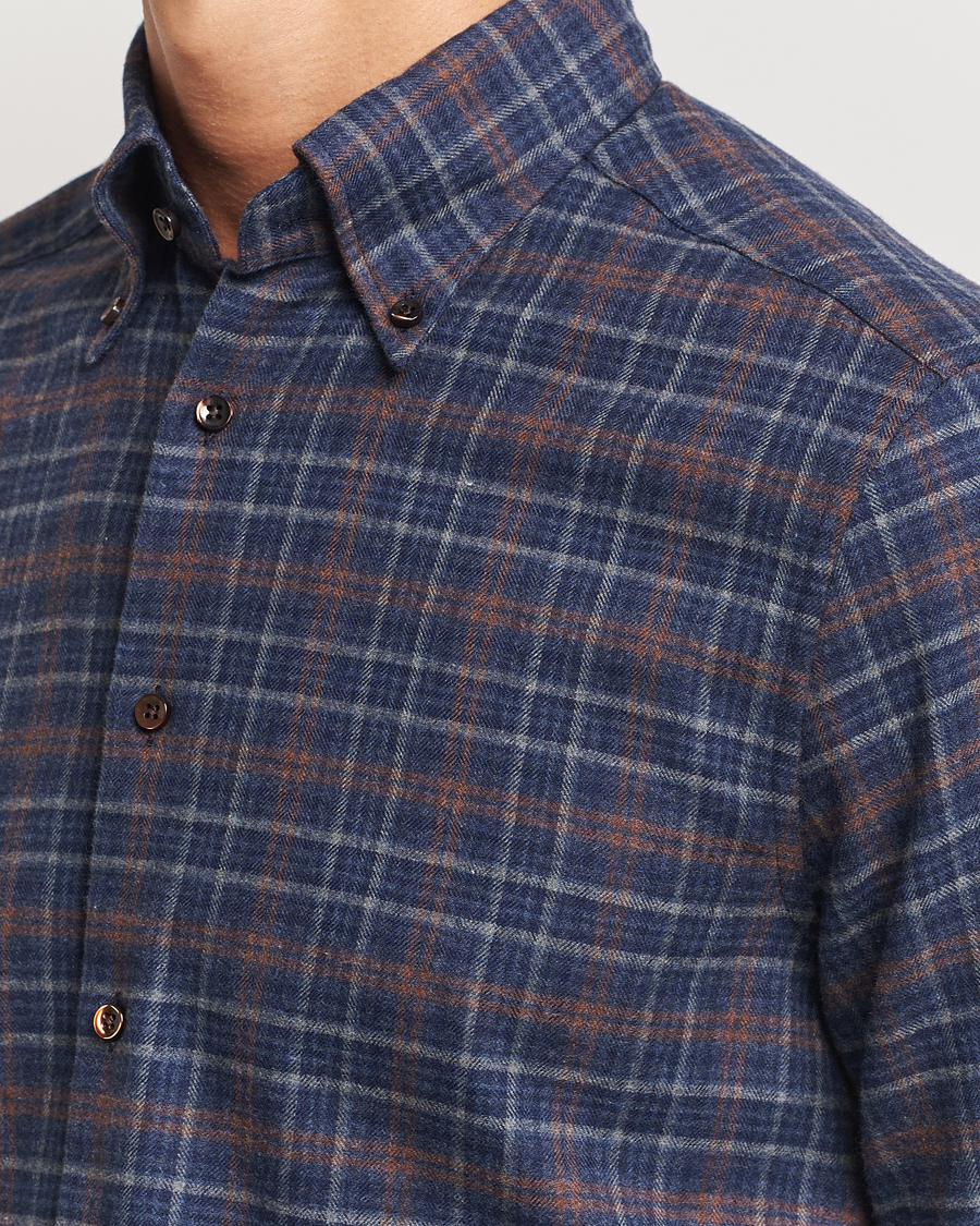 Herre | Skjorter | Stenströms | Slimline Small Check Flannel Shirt Dark Blue