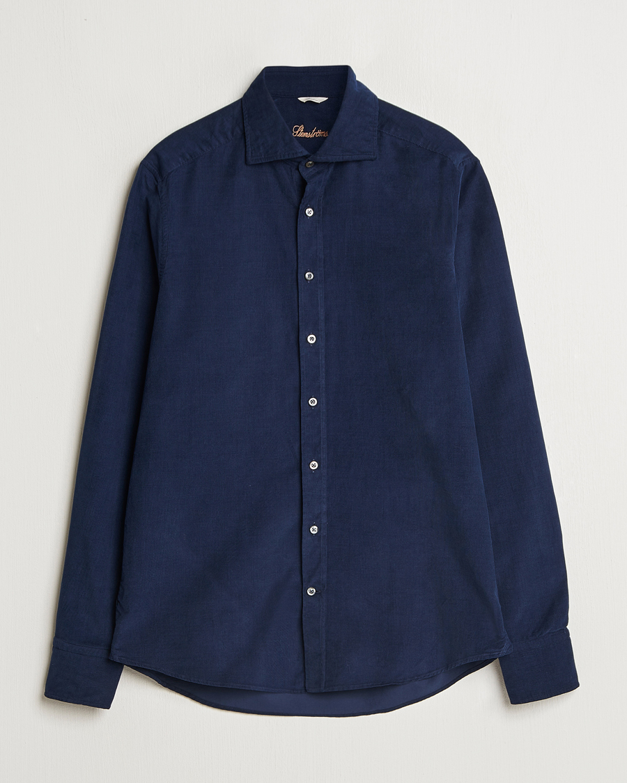 Herre | Skjorter | Stenströms | Slimline Cut Away Cord Shirt Blue