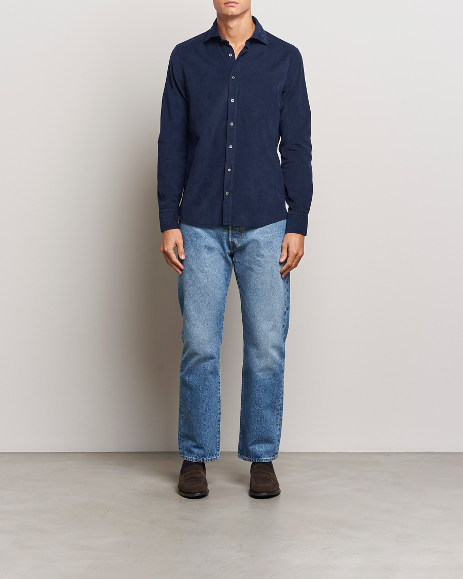 Herre | Skjorter | Stenströms | Slimline Cut Away Cord Shirt Blue