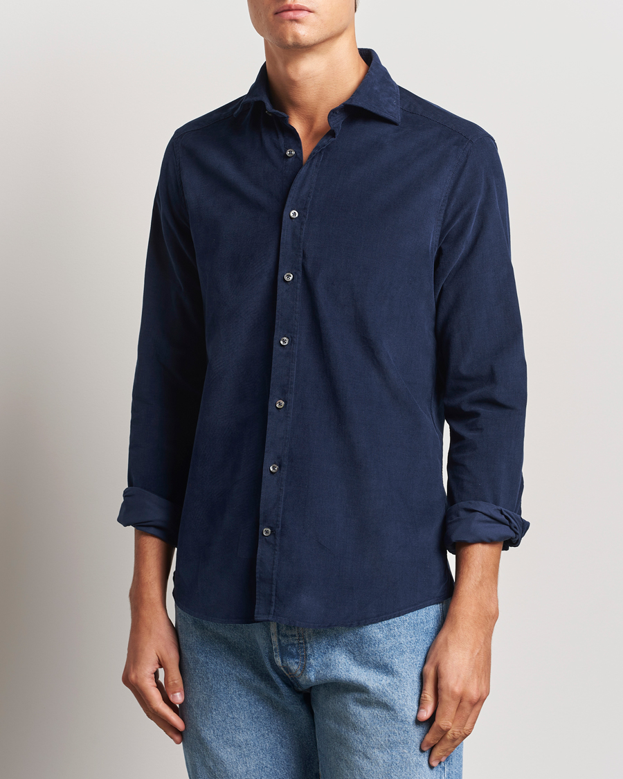 Herre | Skjorter | Stenströms | Slimline Cut Away Cord Shirt Blue
