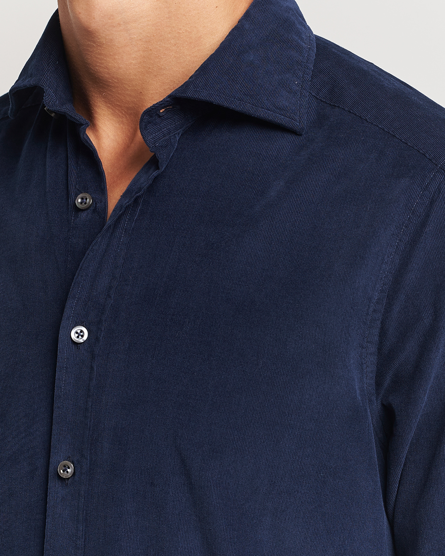 Herre | Skjorter | Stenströms | Slimline Cut Away Cord Shirt Blue