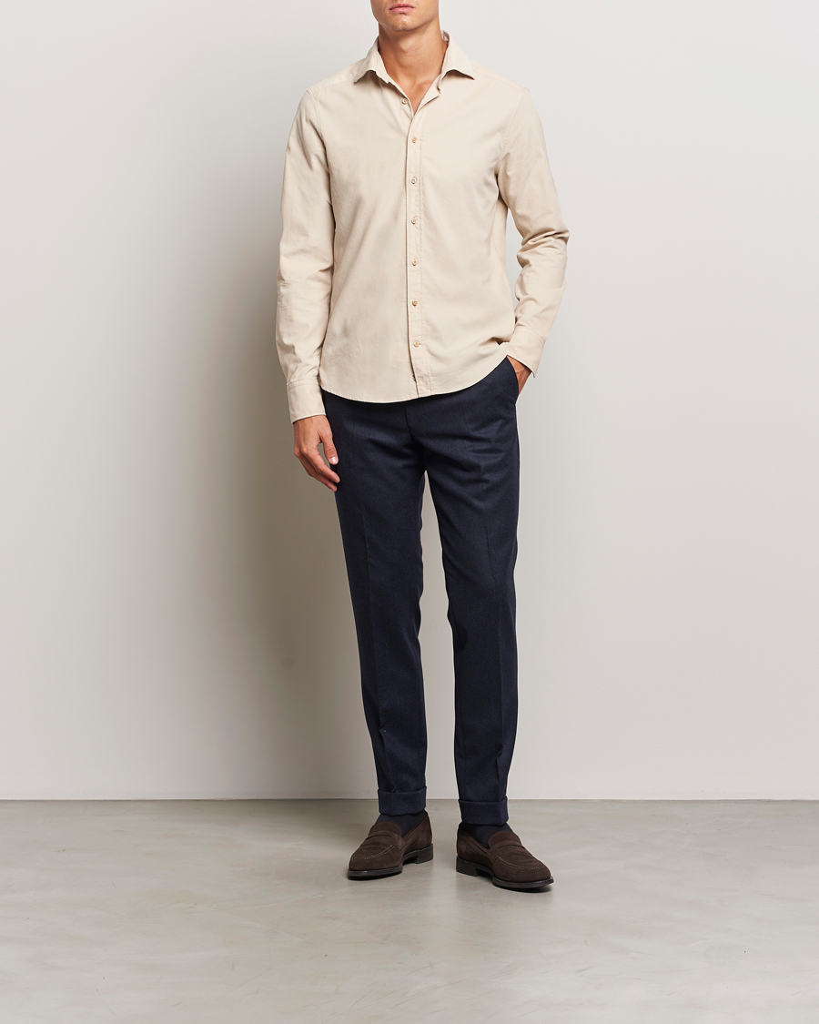 Herre | Skjorter | Stenströms | Slimline Cut Away Cord Shirt Beige