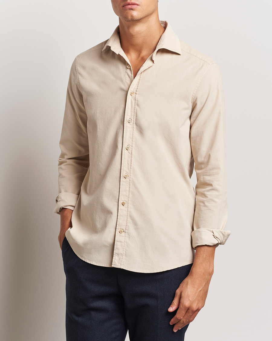 Herre | Skjorter | Stenströms | Slimline Cut Away Cord Shirt Beige