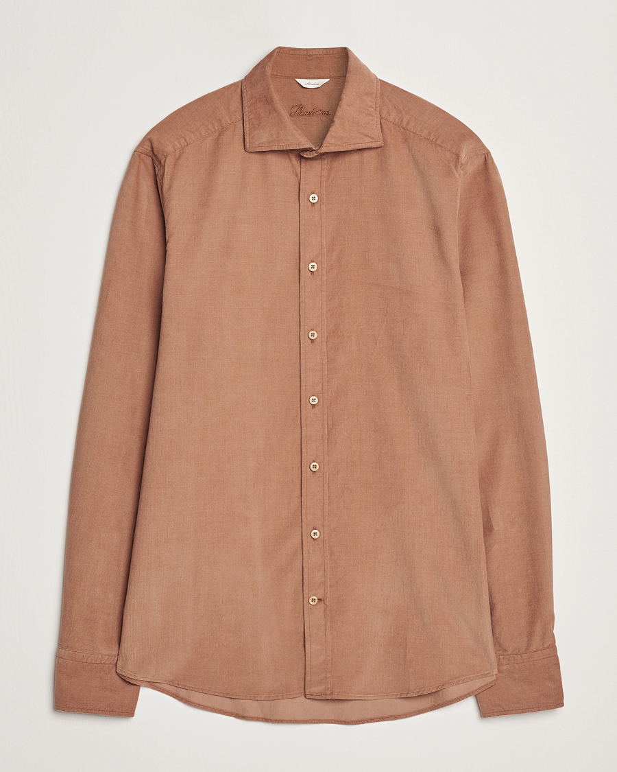 Herre | Skjorter | Stenströms | Slimline Cut Away Cord Shirt Light Brown