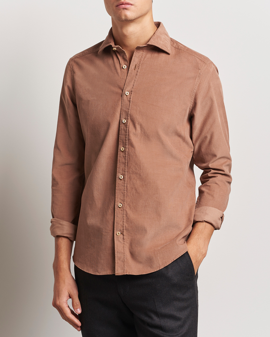 Herre | Skjorter | Stenströms | Slimline Cut Away Cord Shirt Light Brown