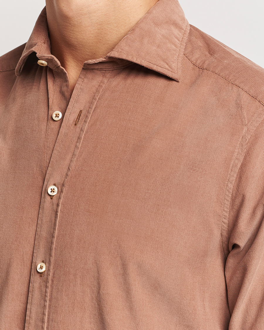 Herre | Skjorter | Stenströms | Slimline Cut Away Cord Shirt Light Brown