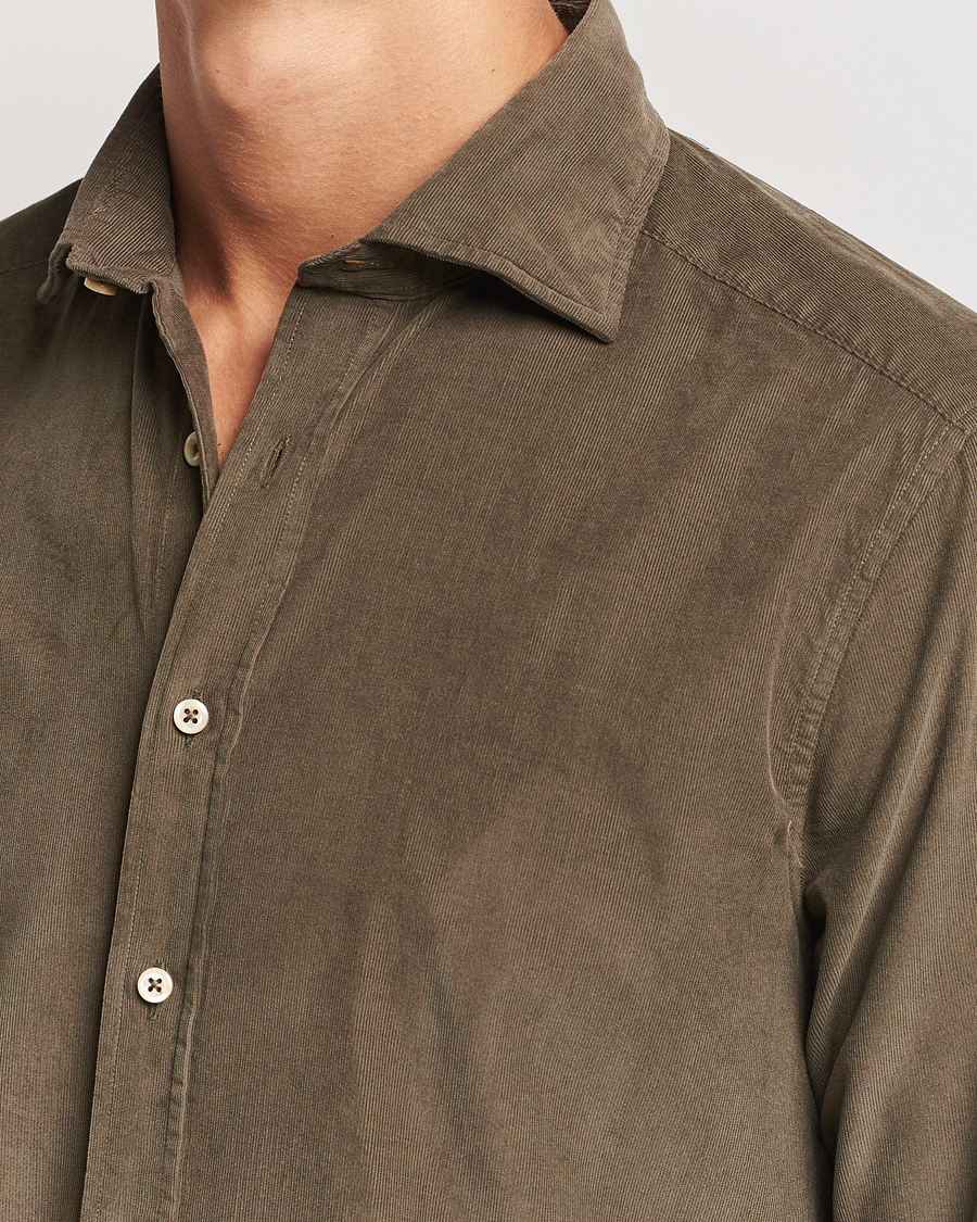 Herre | Skjorter | Stenströms | Slimline Cut Away Cord Shirt Dark Green