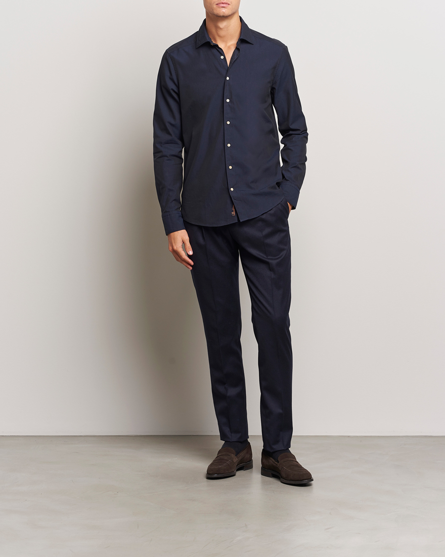 Herre | Skjorter | Stenströms | Slimline Cut Away Washed Twill Shirt Navy