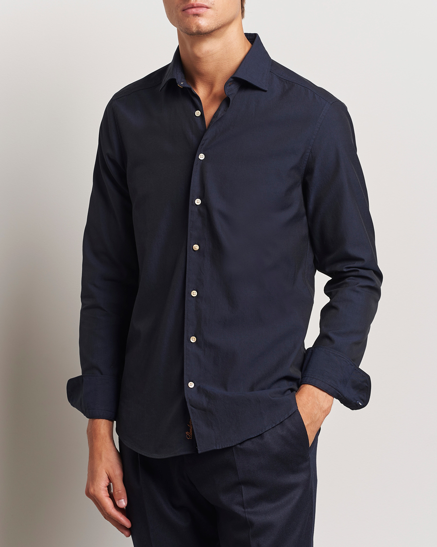 Herre | Skjorter | Stenströms | Slimline Cut Away Washed Twill Shirt Navy