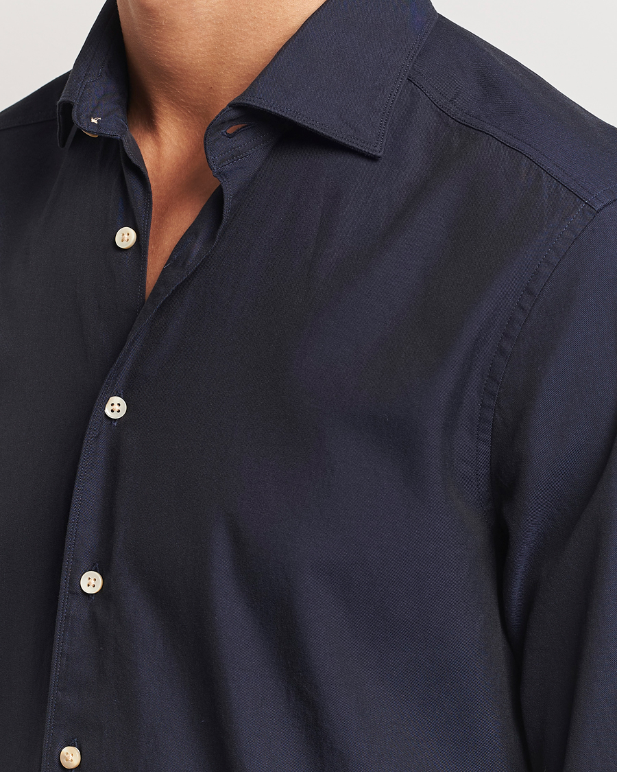 Herre | Skjorter | Stenströms | Slimline Cut Away Washed Twill Shirt Navy