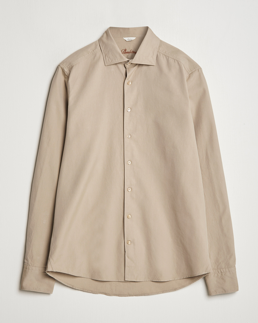 Herre | Skjorter | Stenströms | Slimline Cut Away Washed Twill Shirt Beige