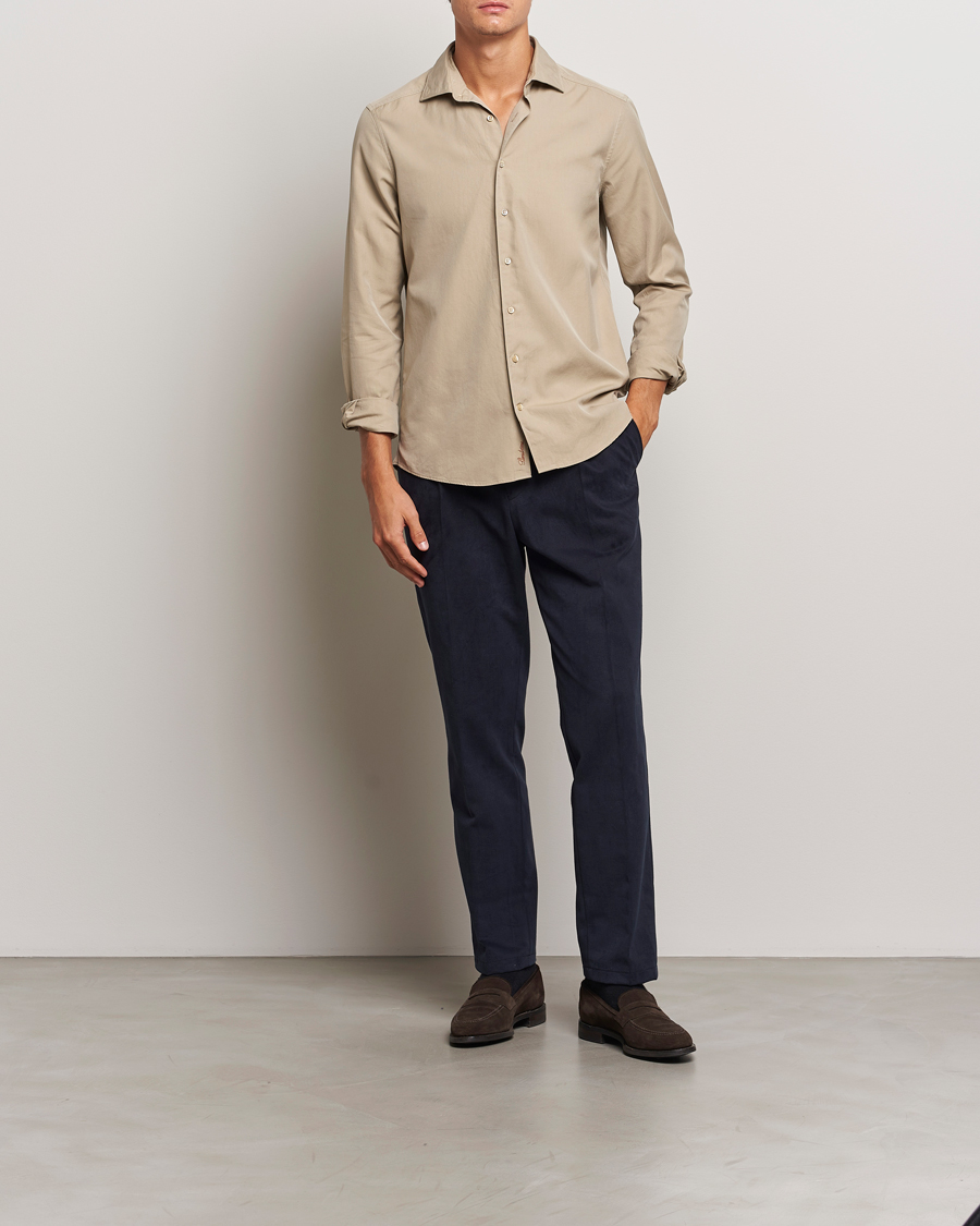 Herre | Skjorter | Stenströms | Slimline Cut Away Washed Twill Shirt Beige