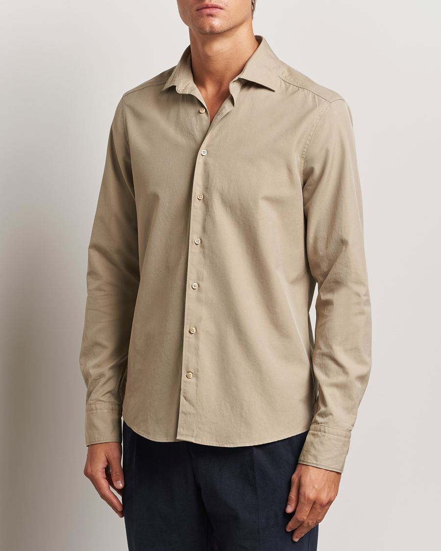 Herre | Skjorter | Stenströms | Slimline Cut Away Washed Twill Shirt Beige
