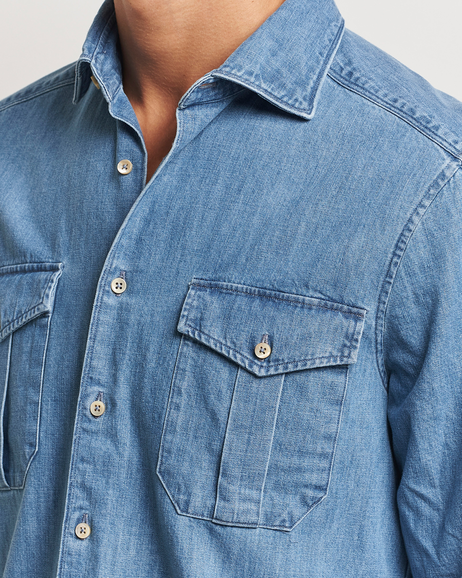 Herre | Skjorter | Stenströms | Slimline Double Pocket Denim Shirt Blue