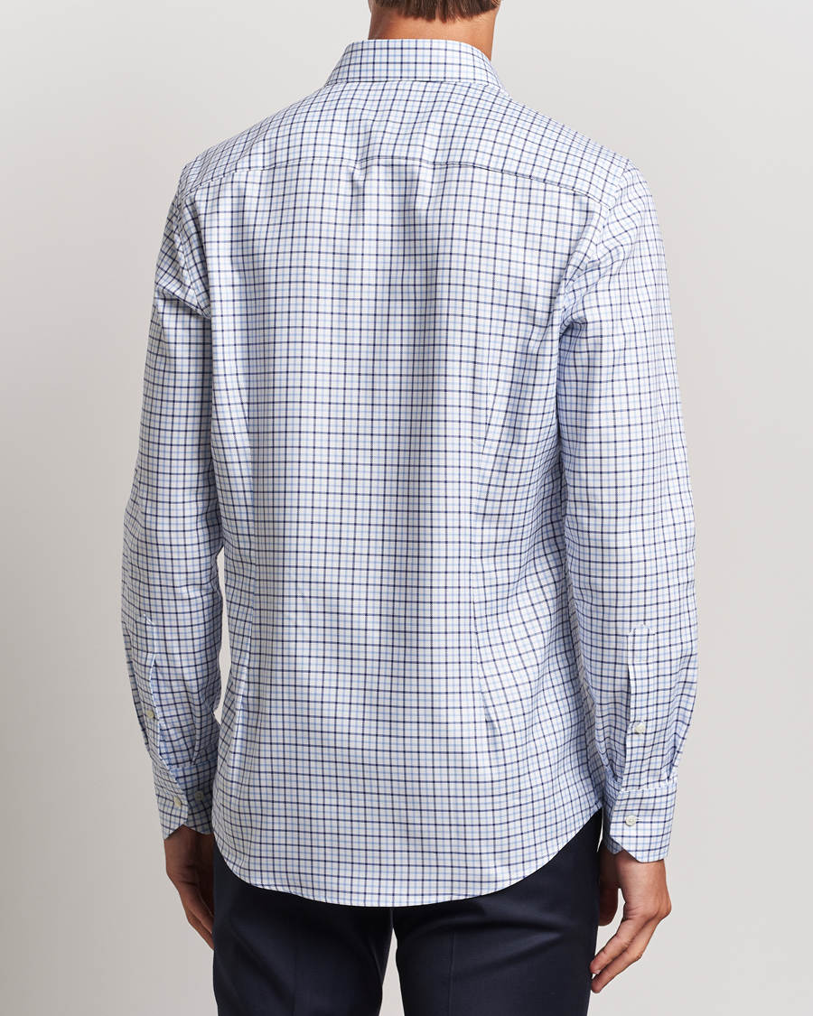 Herre | Skjorter | Stenströms | Slimline Small Checked Cut Away Shirt Blue