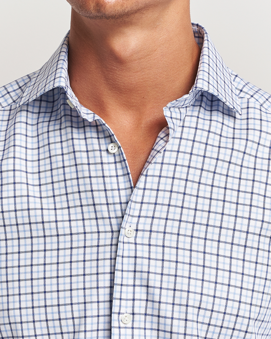 Herre | Skjorter | Stenströms | Slimline Small Checked Cut Away Shirt Blue