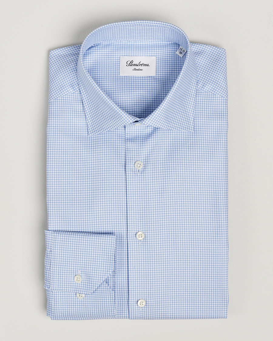 Herre | Skjorter | Stenströms | Slimline Houndstooth Cut Away Shirt Light Blue