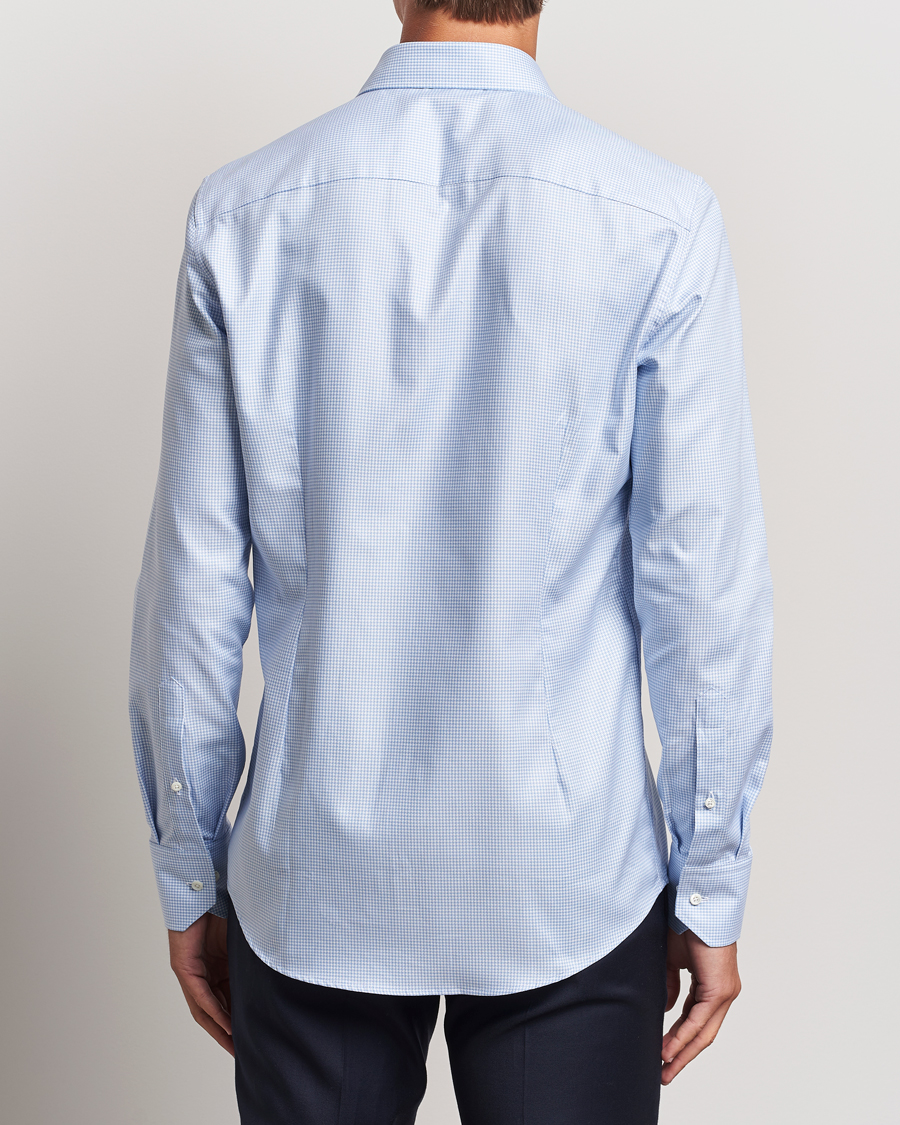 Herre | Skjorter | Stenströms | Slimline Houndstooth Cut Away Shirt Light Blue