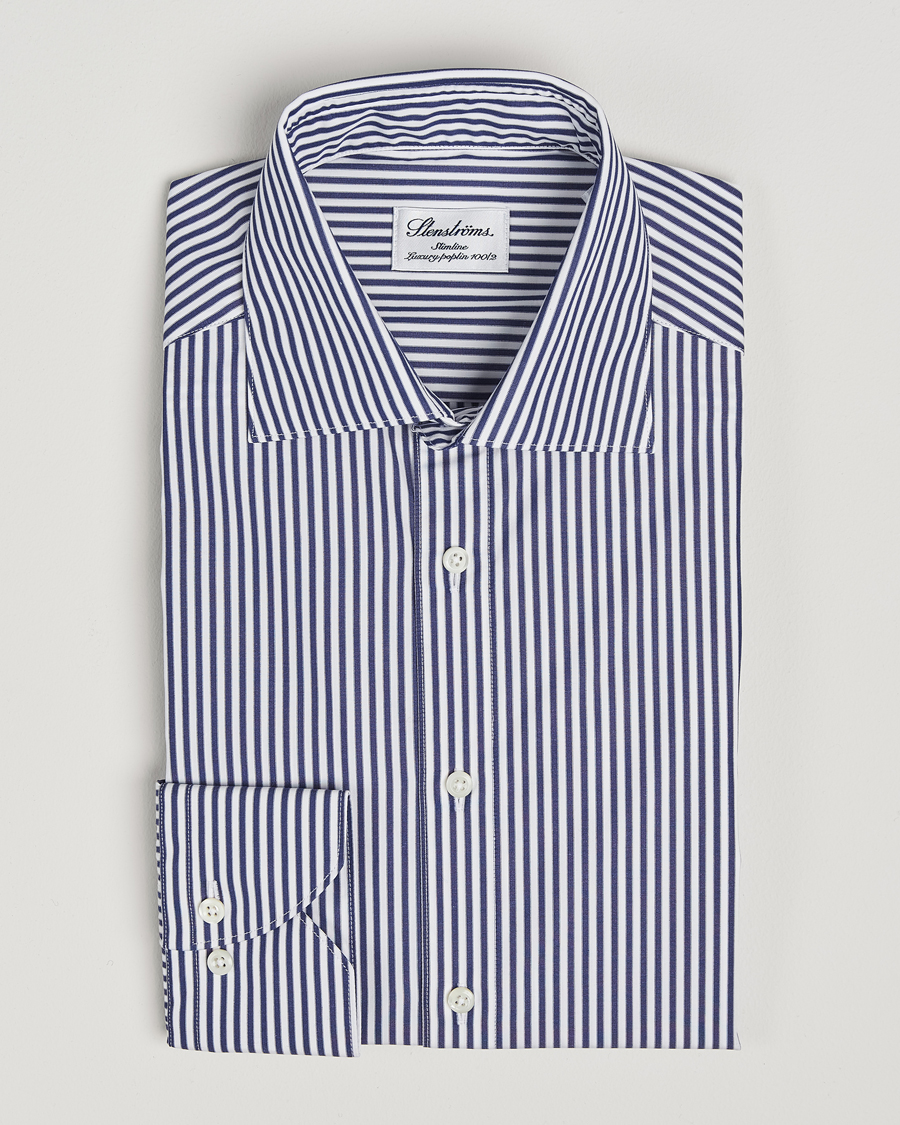Herre | Skjorter | Stenströms | Slimline Striped Poplin Cut Away Shirt Blue