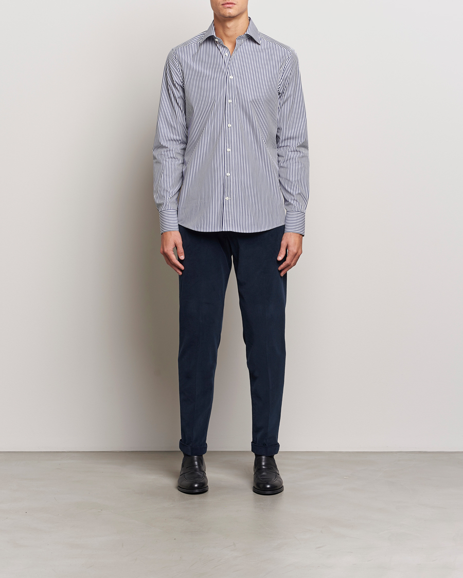 Herre | Skjorter | Stenströms | Slimline Striped Poplin Cut Away Shirt Blue
