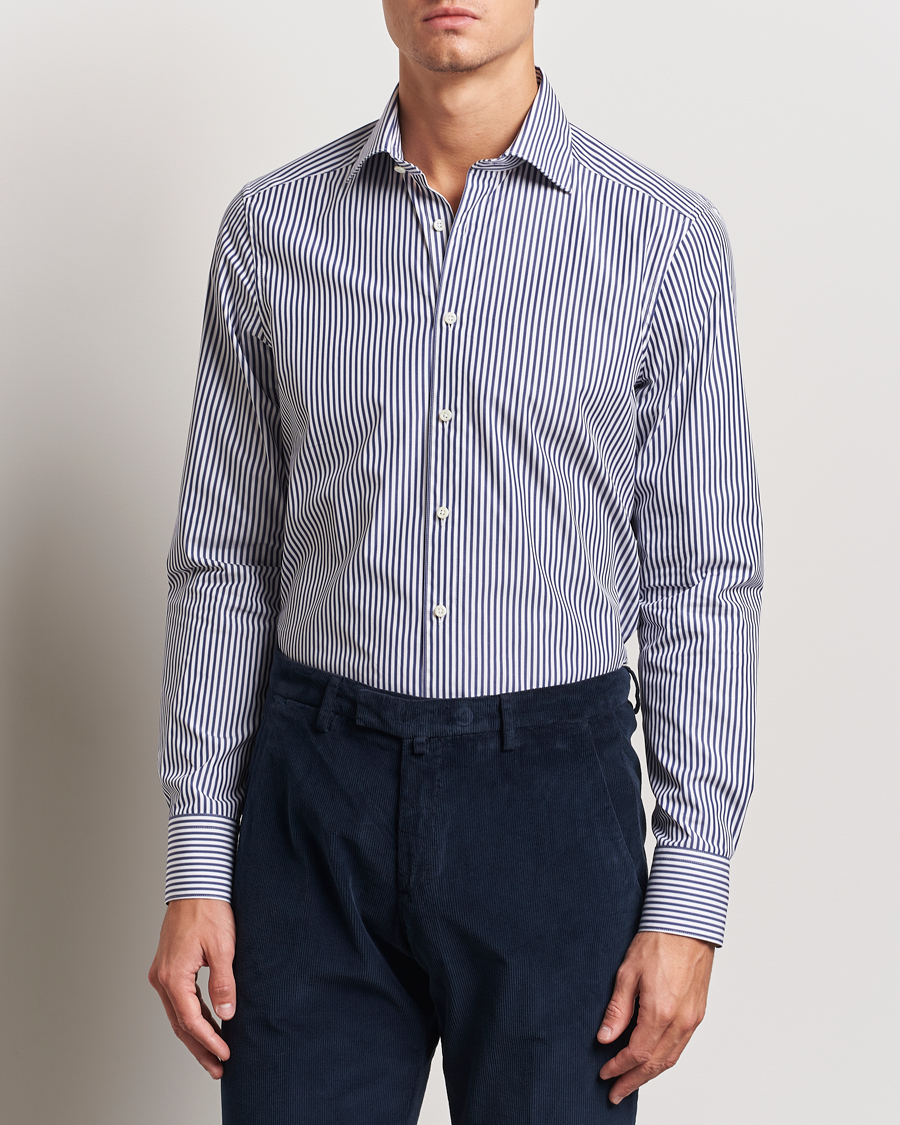 Herre | Skjorter | Stenströms | Slimline Striped Poplin Cut Away Shirt Blue