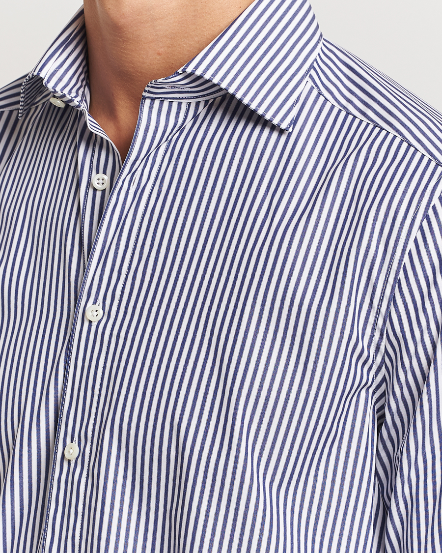 Herre | Skjorter | Stenströms | Slimline Striped Poplin Cut Away Shirt Blue
