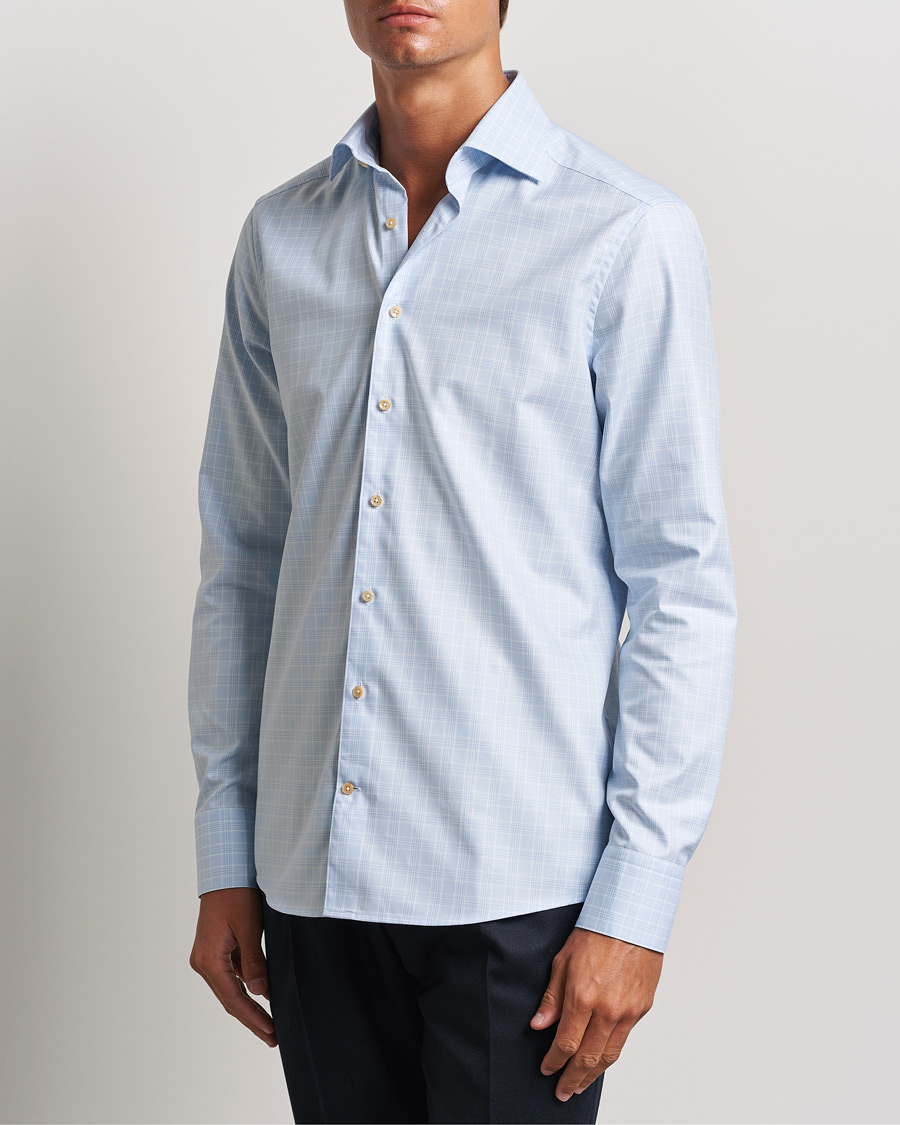 Herre | Skjorter | Stenströms | Slimline Checked Twill Cut Away Shirt Light Blue