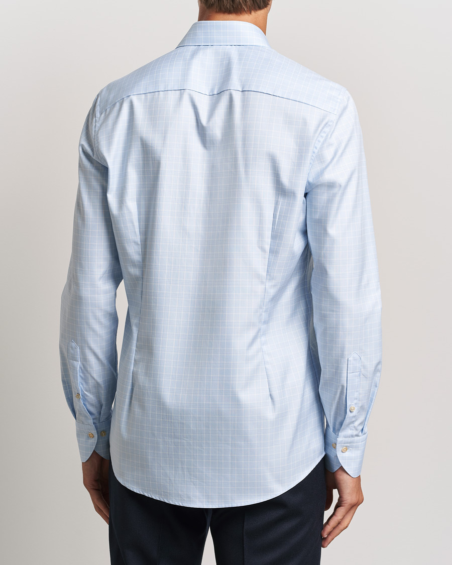 Herre | Skjorter | Stenströms | Slimline Checked Twill Cut Away Shirt Light Blue