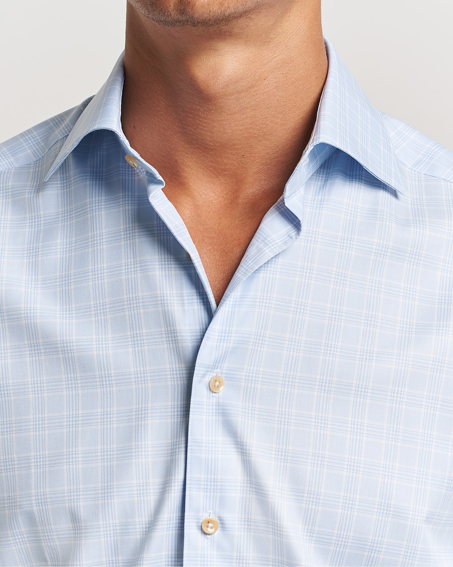 Herre | Skjorter | Stenströms | Slimline Checked Twill Cut Away Shirt Light Blue
