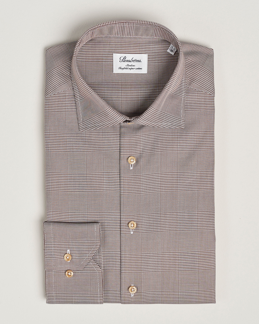 Herre | Skjorter | Stenströms | Slimline Checked Twill Shirt Brown