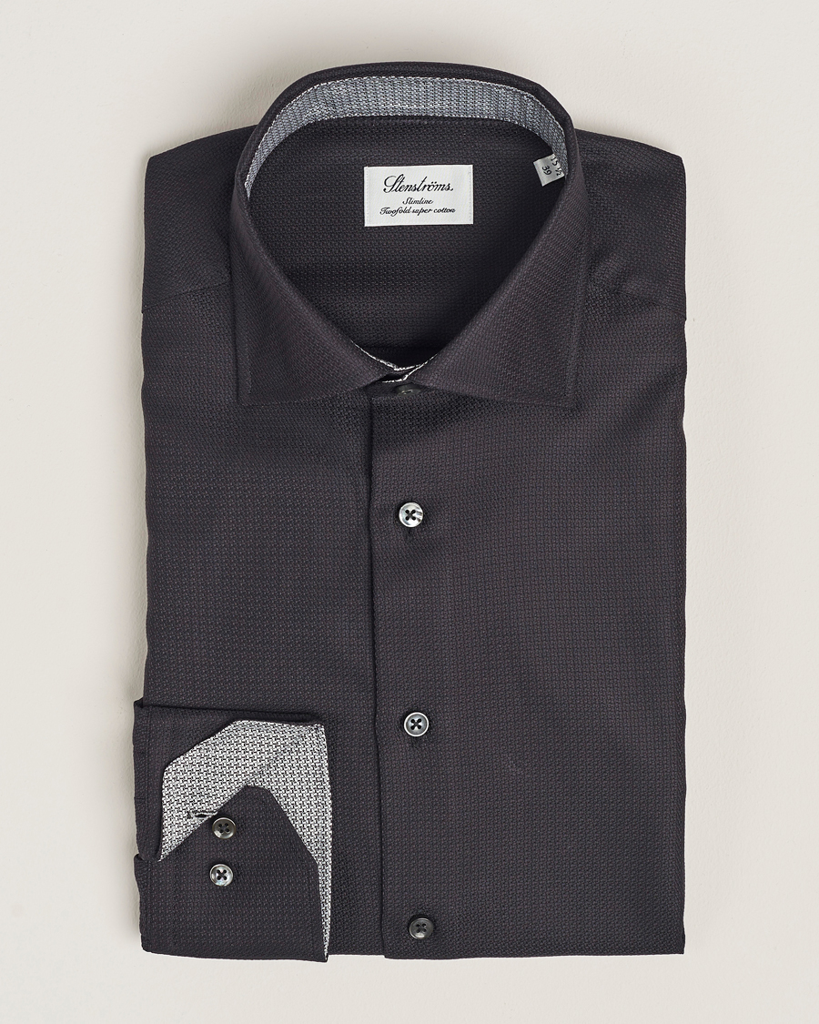 Herre | Skjorter | Stenströms | Slimline Structure Contrast Cut Away Shirt Black