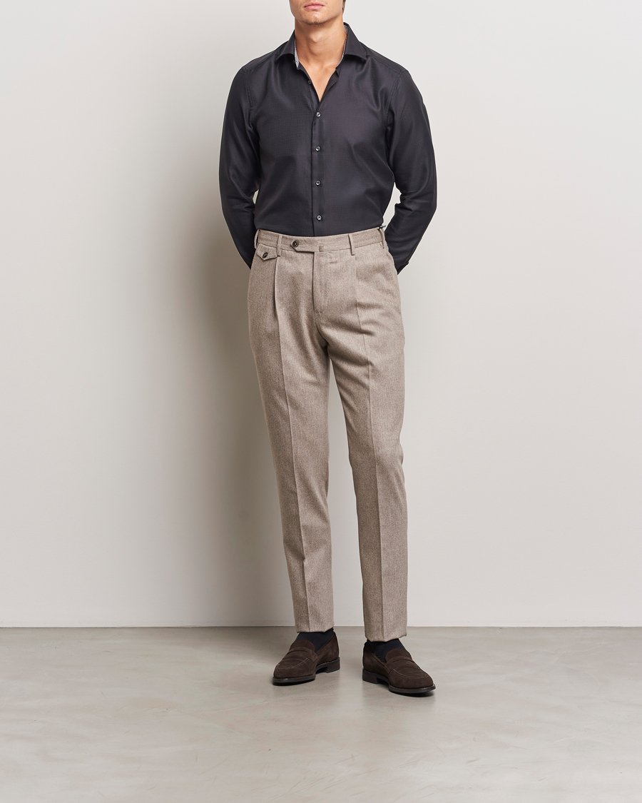 Herre | Skjorter | Stenströms | Slimline Structure Contrast Cut Away Shirt Black