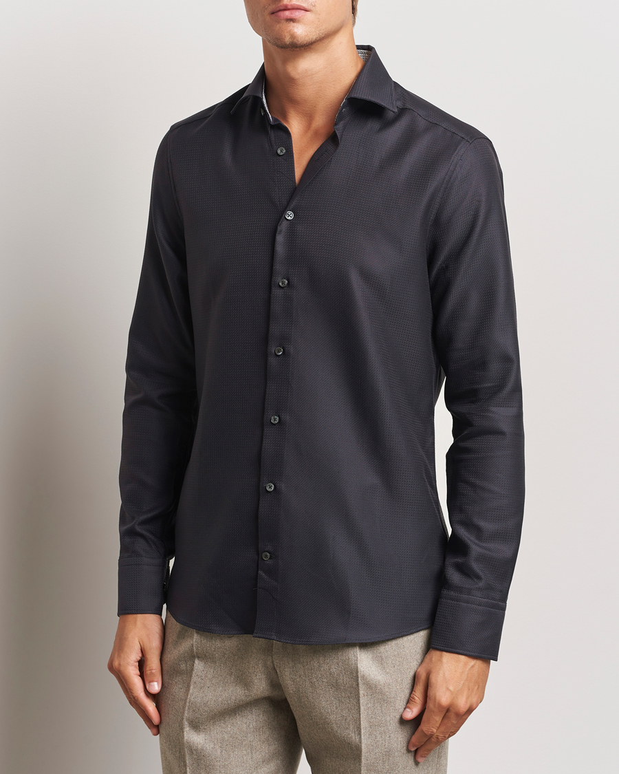 Herre | Skjorter | Stenströms | Slimline Structure Contrast Cut Away Shirt Black